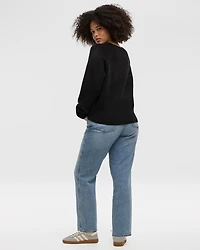 Long-Sleeve Crew-Neck Pullover with Heart Embroidery