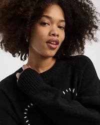 Long-Sleeve Crew-Neck Pullover with Heart Embroidery