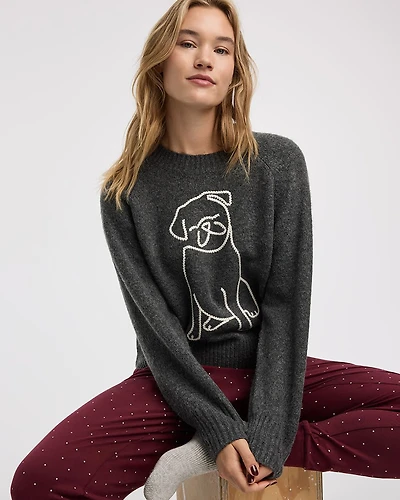 Long-Sleeve Crew-Neck Pyjama Pullover with Dog