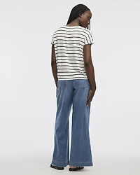 T-shirt rayé à manches courtes dolman et col bateau