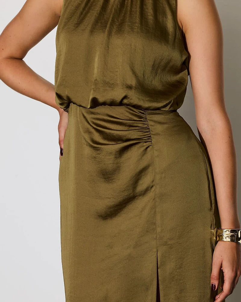 Sleeveless Crew-Neck Maxi Dress with High Slit