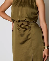 Sleeveless Crew-Neck Maxi Dress with High Slit