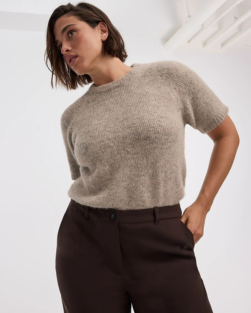 Elbow-Sleeve Crew-Neck Loose Sweater