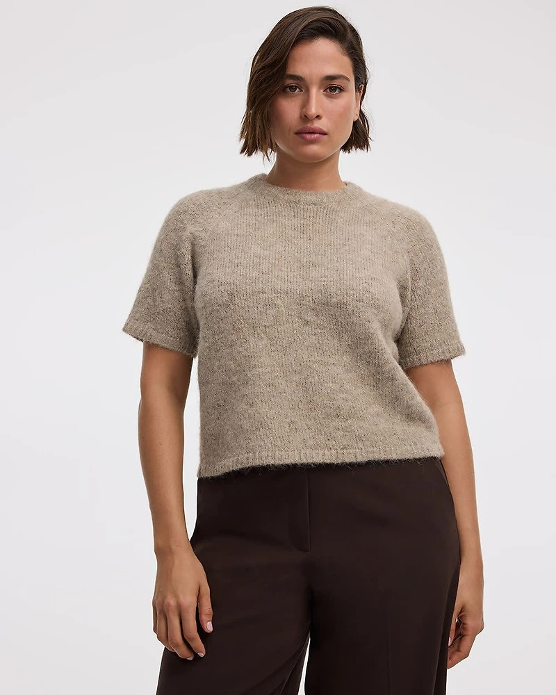 Elbow-Sleeve Crew-Neck Loose Sweater