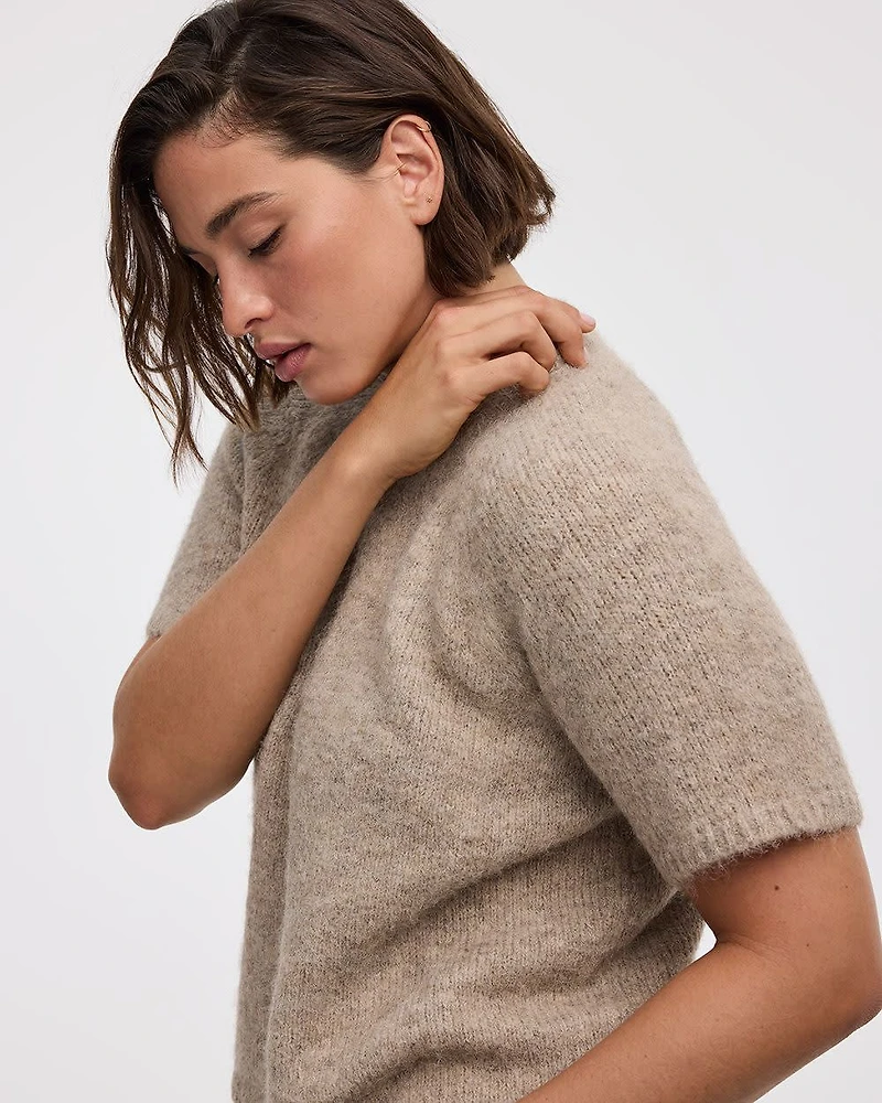 Elbow-Sleeve Crew-Neck Loose Sweater
