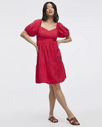 Short-Puffy-Sleeve Bustier Dress with Sweetheart Neckline