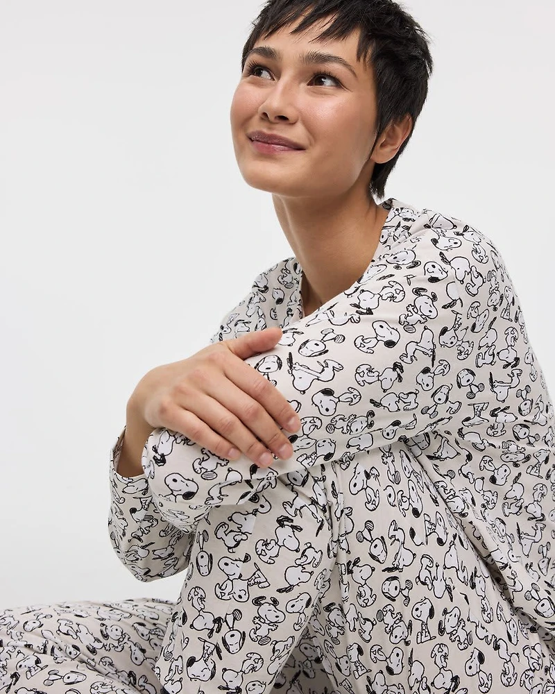 Ensemble pyjama Snoopy en coton à manches longues et jogger