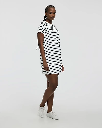 Striped Short-Sleeve Crew-Neck Shift Dress