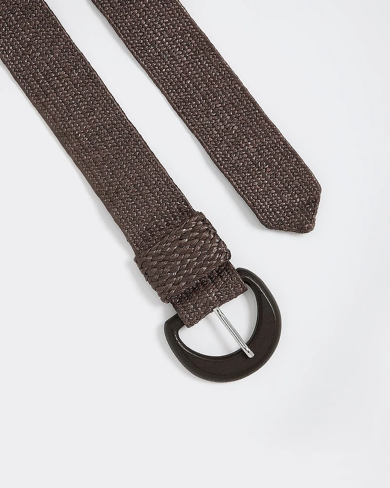 Elastic Straw Belt with Wooden Buckle