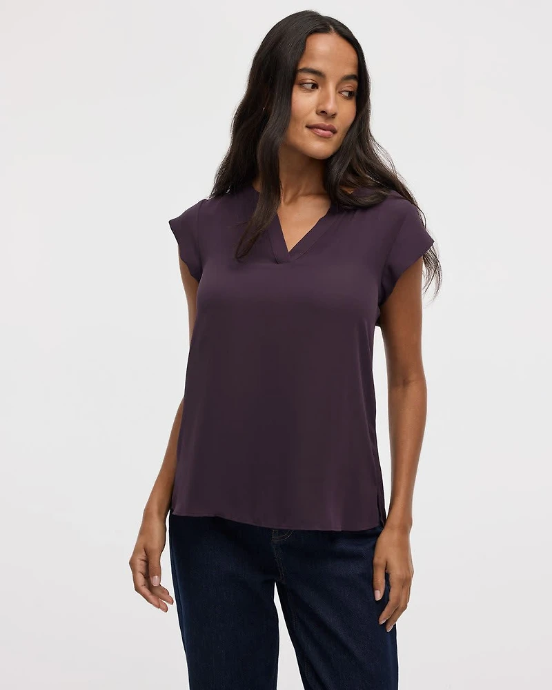 Cap Sleeve Split Neck Blouse