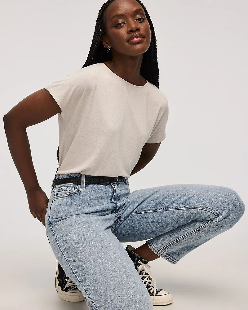 Short-Dolman-Sleeve Boat-Neck T-Shirt