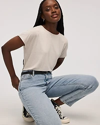 Short-Dolman-Sleeve Boat-Neck T-Shirt