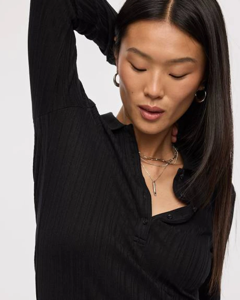 Long-Sleeve Polo Top