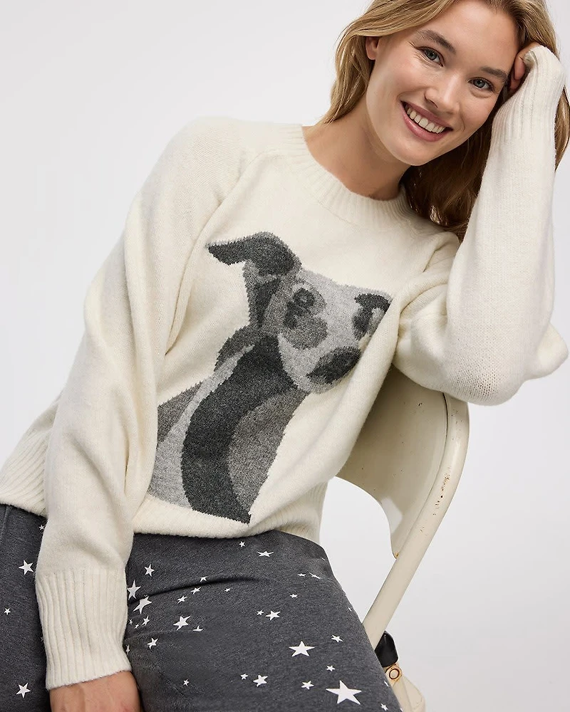 Long-Sleeve Crew-Neck Pullover with Dog