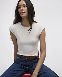 Extended-Sleeve Crew-Neck Ribbed Top