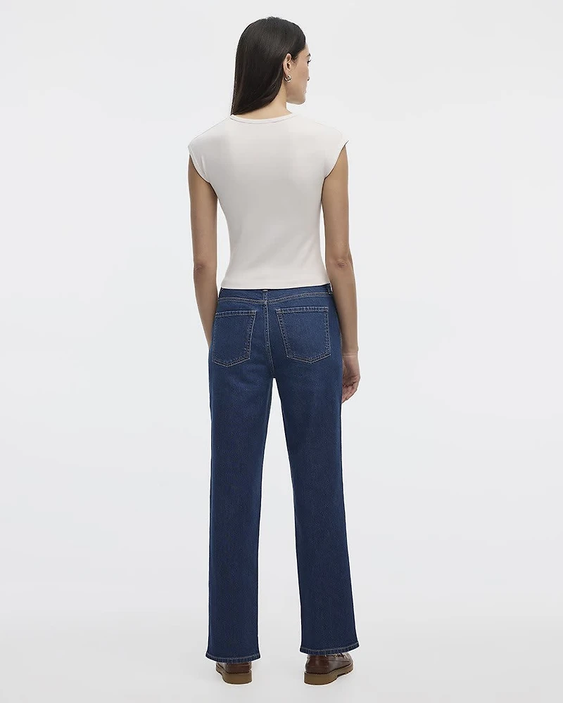 Extended-Sleeve Crew-Neck Ribbed Top