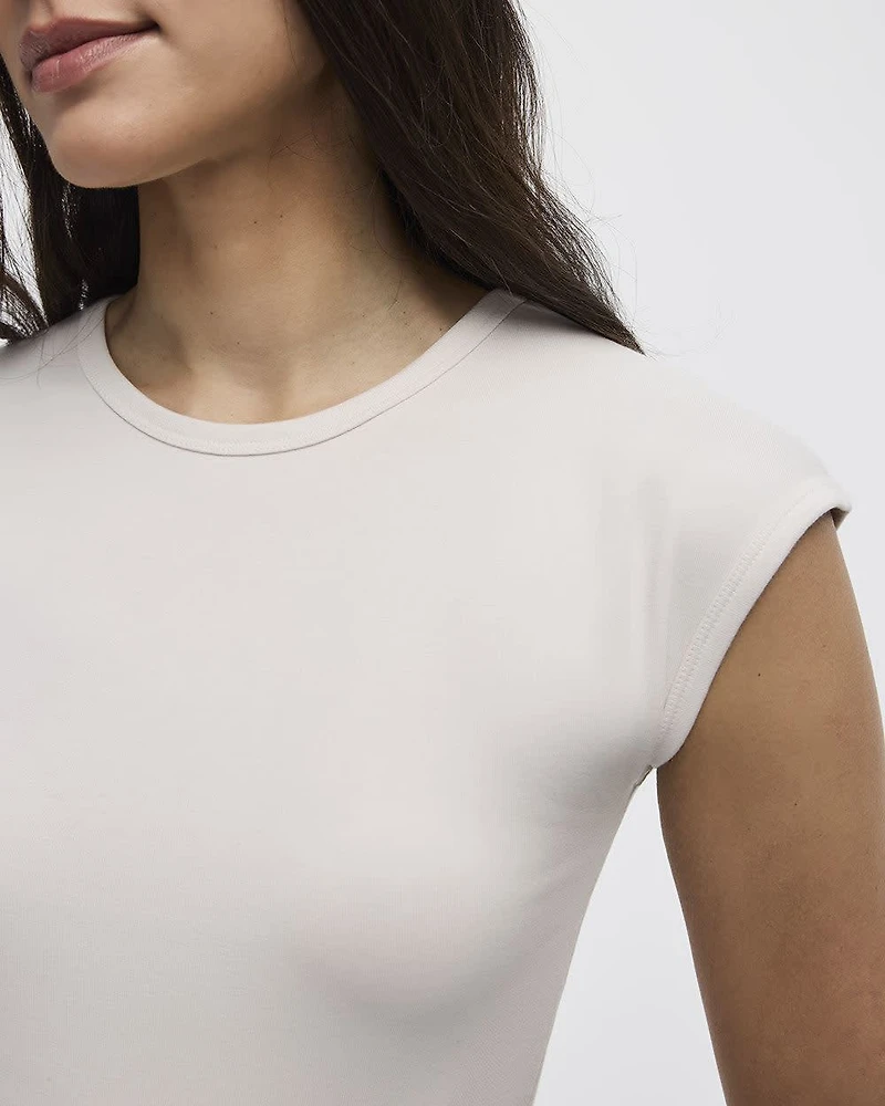 Extended-Sleeve Crew-Neck Ribbed Top