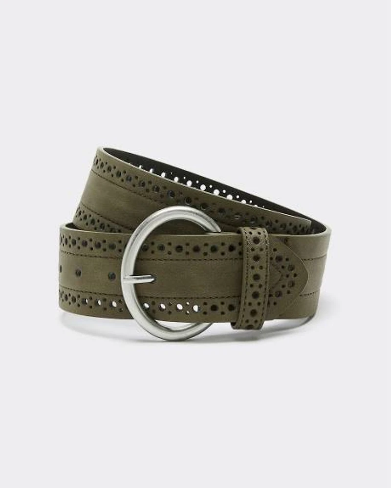 Faux Leather Belt with Perforated Trim