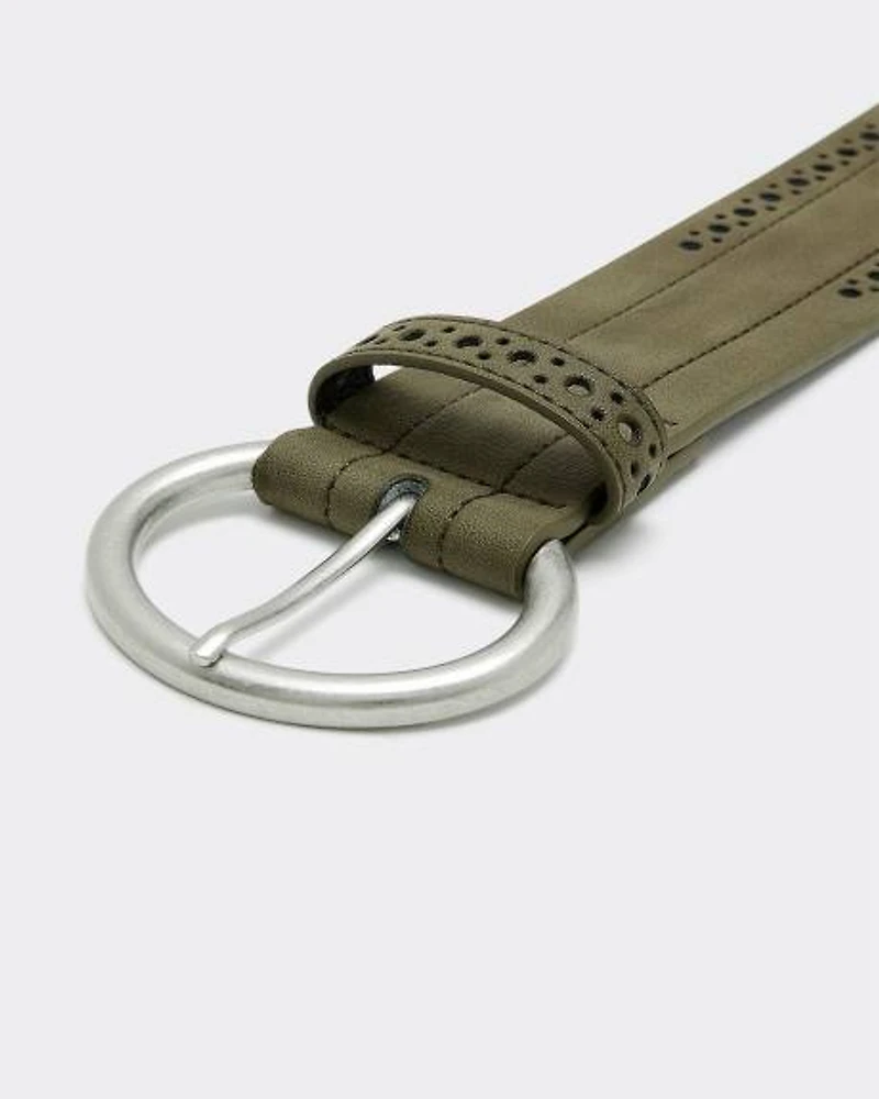 Faux Leather Belt with Perforated Trim