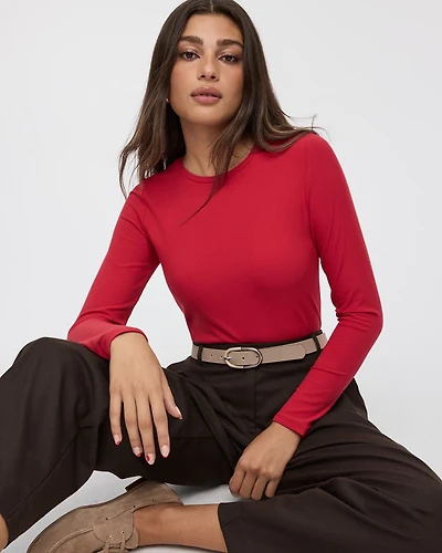 Long-Sleeve Crew-Neck Ribbed Tee