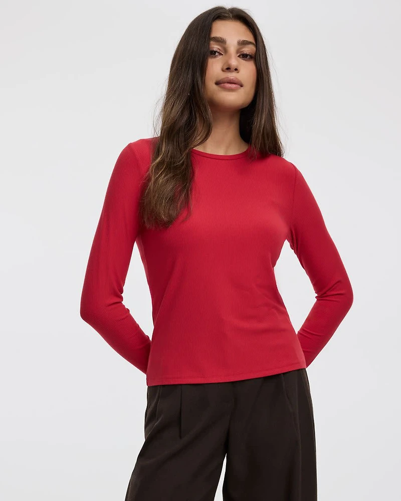 Long-Sleeve Crew-Neck Ribbed Tee