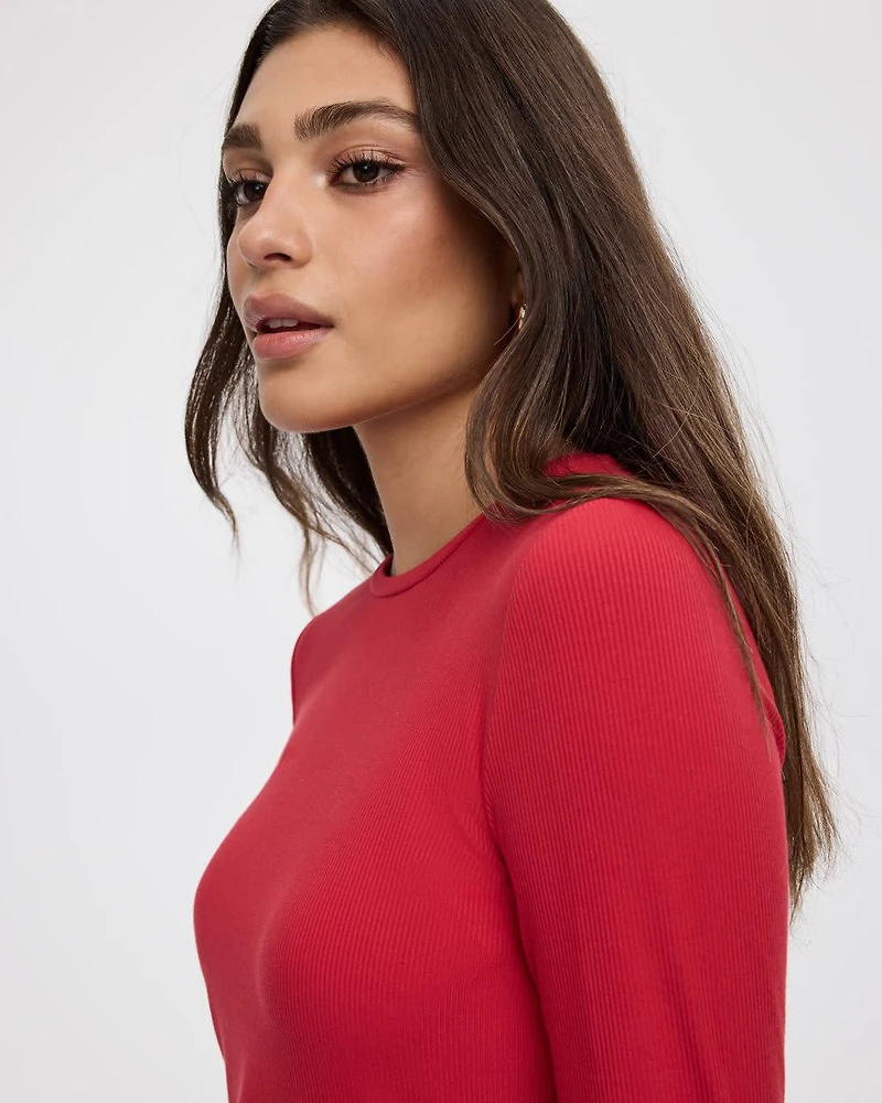 Long-Sleeve Crew-Neck Ribbed Tee