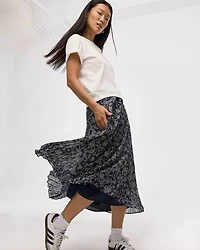 Pleated Chiffon Midi Skirt