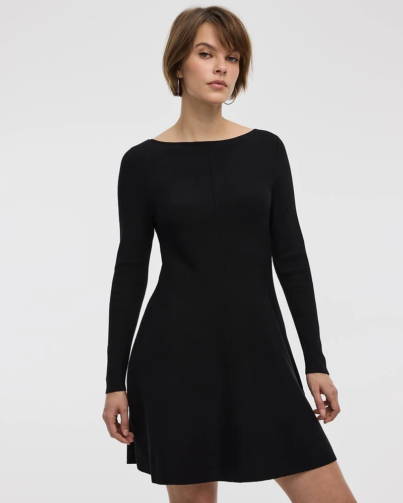 Long-Sleeve Boat-Neck Mini Dress