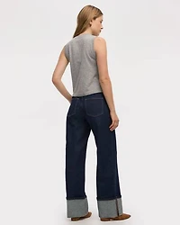 Jean à jambe large revers et taille mi-haute