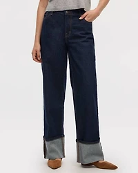 Jean à jambe large revers et taille mi-haute