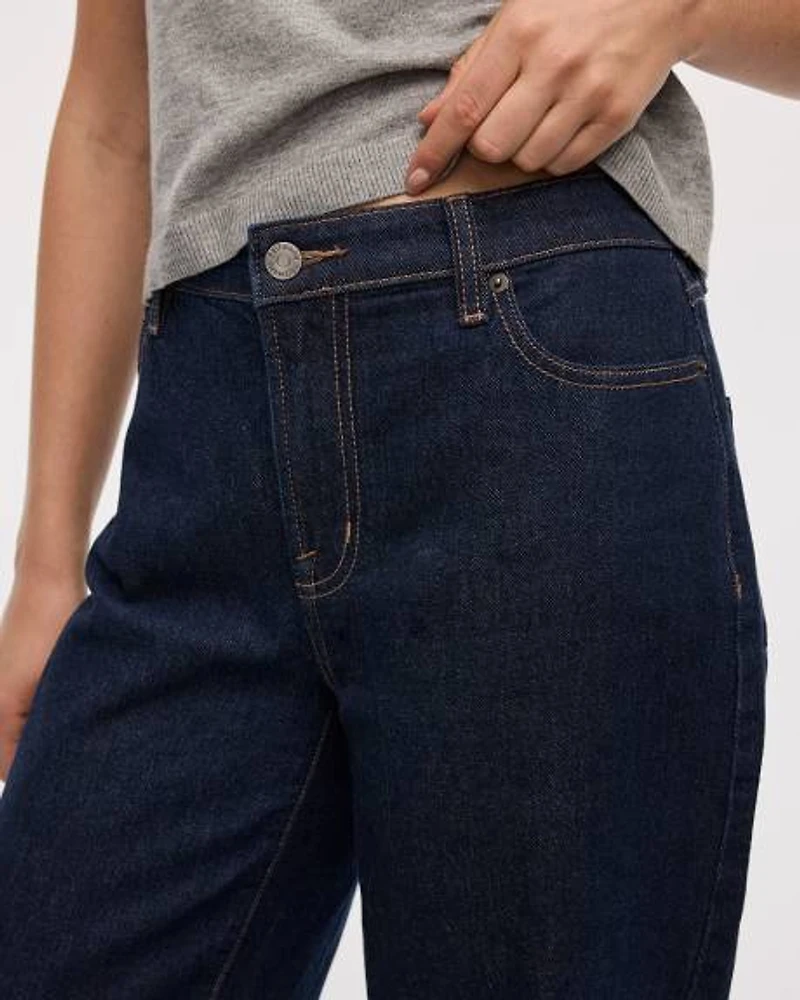 Jean à jambe large revers et taille mi-haute