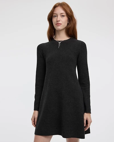 Long-Sleeve Crew-Neck Swing Sweater Dress