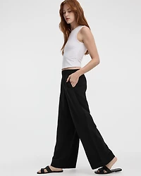 Pantalon à enfiler jambe large et taille haute