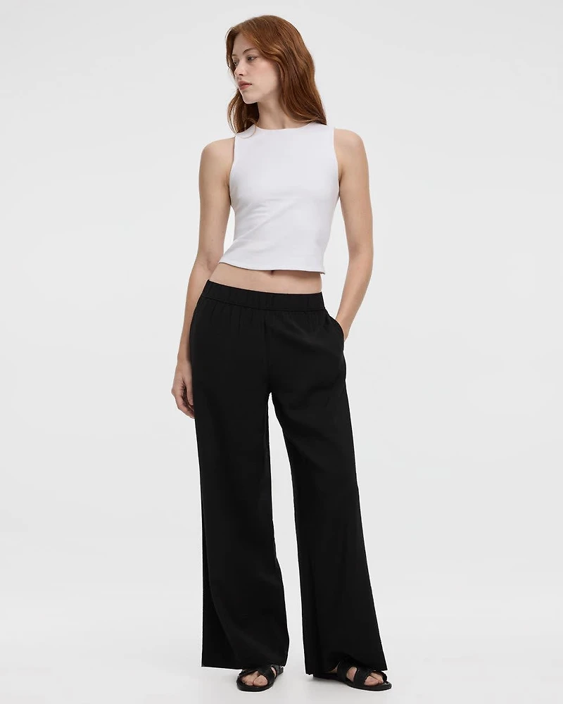 Pantalon à enfiler jambe large et taille haute