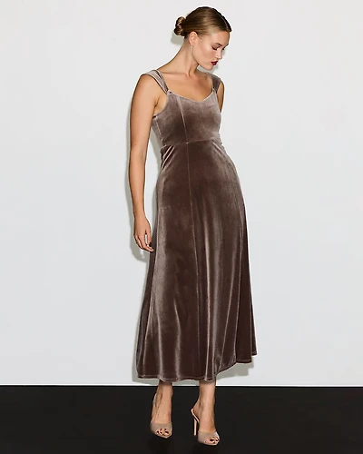 Cap-Sleeve Fit-and-Flare Midi Velvet Dress