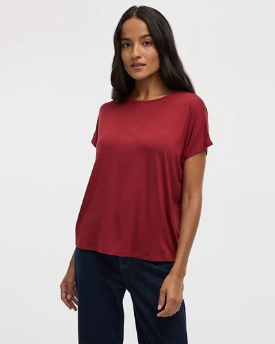 Short-Dolman-Sleeve Boat-Neck T-Shirt
