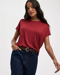 Short-Dolman-Sleeve Boat-Neck T-Shirt