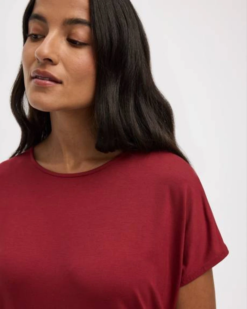 Short-Dolman-Sleeve Boat-Neck T-Shirt