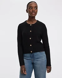 Long-Sleeve Crew-Neck Fitted Cardigan