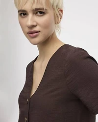Short-Sleeve V-Neck Buttoned-Down Blouse