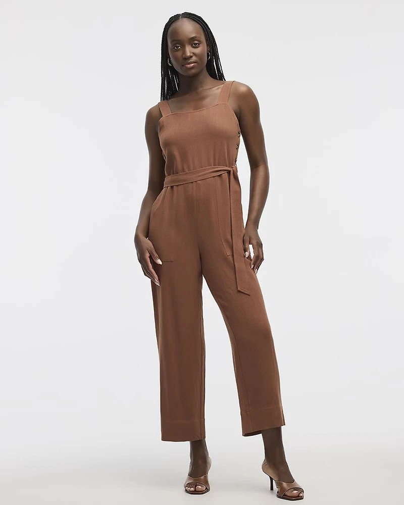 Straight-Leg Sleeveless Jumpsuit with Square Neckline