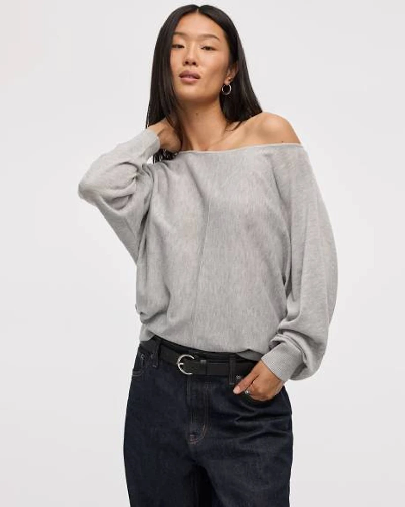 Merino-Blend Long-Sleeve Boat-Neck Sweater