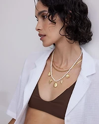 Multilayer Short Necklace with Pearls and Seashell Charms