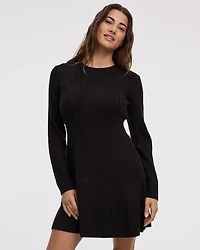 Long-Sleeve Crew-Neck Ribbed Sweater Dress