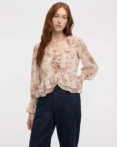 Blouse à manches longues et col V avec détails volants