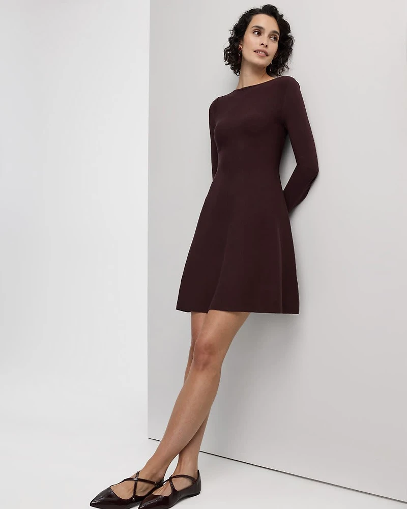 Long-Sleeve Boat-Neck Mini Dress