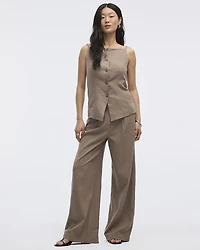 Wide-Leg High-Rise Linen-Blend Pants