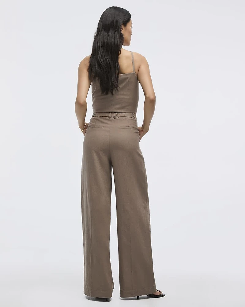 Wide-Leg High-Rise Linen-Blend Pants