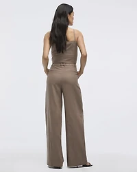 Wide-Leg High-Rise Linen-Blend Pants