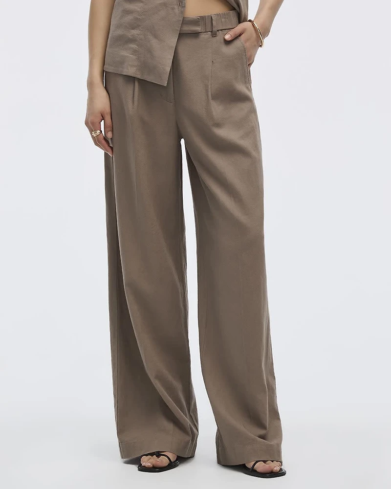 Wide-Leg High-Rise Linen-Blend Pants